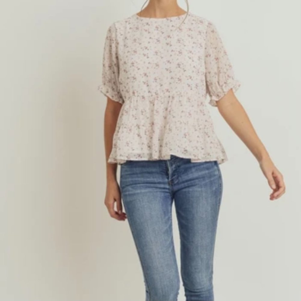Paper Crane | White & Pink Floral Peplum Top - Picture 2 of 9
